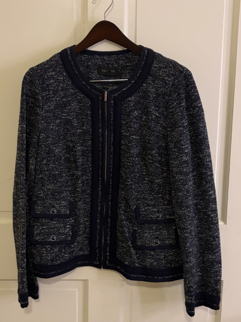 Talbots Navy and White Tweed Zip-Front Jacket